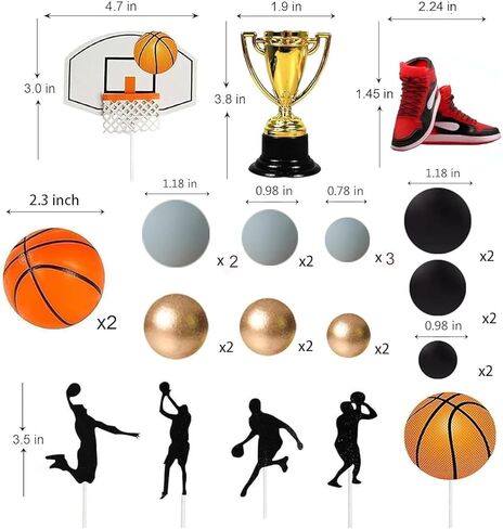 Basketball Cake Toppers, Qoadwem 29pcs Basketball Hoop Cake Decorations Sport Cake Party Decorations Sports Party Supplies With Cake Balls in Kuwait