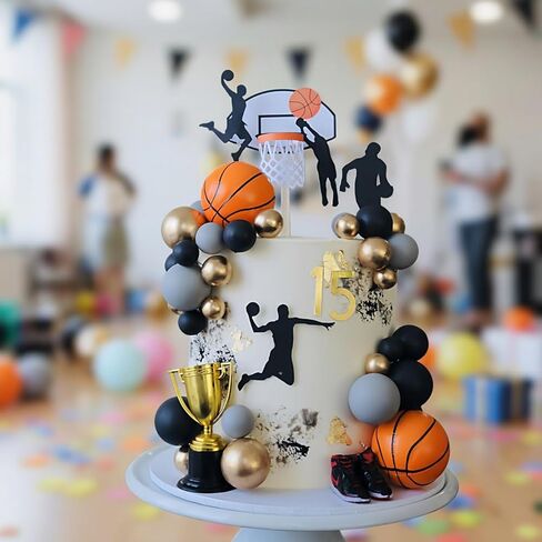 Basketball Cake Toppers, Qoadwem 29pcs Basketball Hoop Cake Decorations Sport Cake Party Decorations Sports Party Supplies With Cake Balls in Kuwait