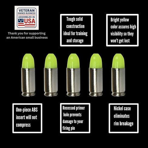 ST Action Pro 9mm Dummy Rounds –20 Pack Inert Training Ammunition for Dry Fire, Malfunction Drills & Classroom Use – Nickel Casing, UV Reactive, Veteran-Owned, Assembled in USA – Safe & Reusable in Kuwait