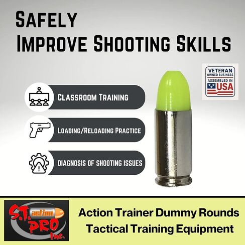ST Action Pro 9mm Dummy Rounds –20 Pack Inert Training Ammunition for Dry Fire, Malfunction Drills & Classroom Use – Nickel Casing, UV Reactive, Veteran-Owned, Assembled in USA – Safe & Reusable in Kuwait