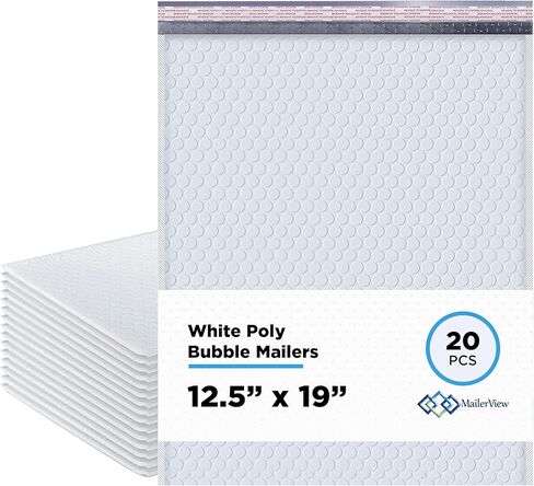 White 12.5x19 Inch Large Poly Bubble Mailers #6 | Padded Envelopes with Self Seal | Air Lined Cushioned Bubble Mailer | Usable Size 12.5x18 | 20 Pack Bulk | Lightweight shipping Bags in Kuwait