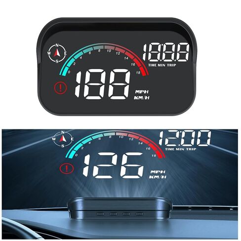 شاشة عرض رأسية لعداد السرعة على الزجاج الأمامي، HUD 3.5 بوصة عداد سرعة رقمي GPS مقياس ذكي للسرعة الزائدة، بوصلة، عدد الكيلومترات لمعظم مركبات السيارات in Kuwait