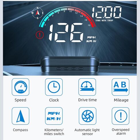 شاشة عرض رأسية لعداد السرعة على الزجاج الأمامي، HUD 3.5 بوصة عداد سرعة رقمي GPS مقياس ذكي للسرعة الزائدة، بوصلة، عدد الكيلومترات لمعظم مركبات السيارات in Kuwait