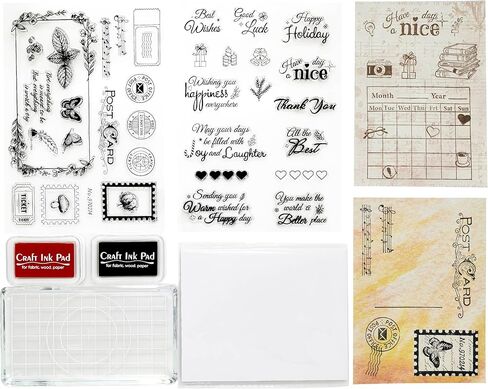 طوابع CraftyManor الواضحة لسجل القصاصات، ختم عتيق لليوميات، لوازم صنع البطاقات للصياغة، DIY، ديكور ألبوم الصور والمجلة غير المرغوب فيها 5.8 × 8.3 بوصة (بطاقة بريدية + مجموعة نصية) in Kuwait