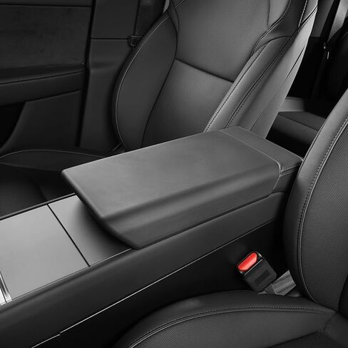 Temmis Center Console Leather Armrest Cover for Tesla Model 3 2021-2023 / Model Y 2021-2024, TPE Armrest Box Interior Accesories for Model 3Y - White in Kuwait