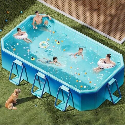 13ft Non-Inflatable Foldable Pool, Reinforced Panel Support, 4-Layer Anti-Scratch Material, Heavy Duty Rectangular Pool for Family Kids Pets Backyard Slide Compatible Use in Kuwait