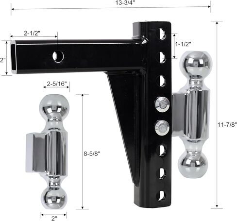 Adjustable Dual Ball Mount with 2" & 2-5/16" Balls, Fits 2" Receiver, 12K/10K GTW Trailer Hitch for Towing Boat, Camper, Utility Trailer, Anti-Rattle Design, Easy Leveling in Kuwait