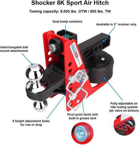 وصلة استقبال الهواء الرياضية Shocker 8K مع مجموعة من الكروم 2 بوصة و2-5/16 بوصة، تناسب وصلة 2 بوصة - 8000 رطل in Kuwait