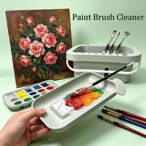 KYSWIMIH Paint Brush Cleaner - Paint Brush Holder with Palette and Handle, Paint Brush Holder & Organizer, Rinser & Storage for Acrylic, Watercolor & Water-Based Paints, Art Supply Washer with Trays in Kuwait