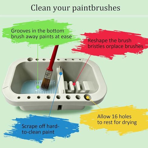 KYSWIMIH Paint Brush Cleaner - Paint Brush Holder with Palette and Handle, Paint Brush Holder & Organizer, Rinser & Storage for Acrylic, Watercolor & Water-Based Paints, Art Supply Washer with Trays in Kuwait