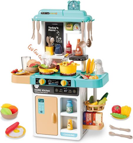 deAO Kids Kitchen Playset 50Pcs Interactive Kids Kitchen Set with Cooking Stove Sink Refrigerators,Lights&Sounds Birthday Gift for Toddlers 3-8 (Green) in Kuwait