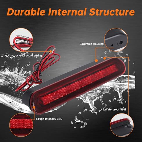 AT-LED-28X30-01 Truck Cap Topper 3rd Brake Light Center Mount Style Red LED 10 Inch Flush Mount Design Compatible with Jason Suitable for RVs Campers Trailers in Kuwait