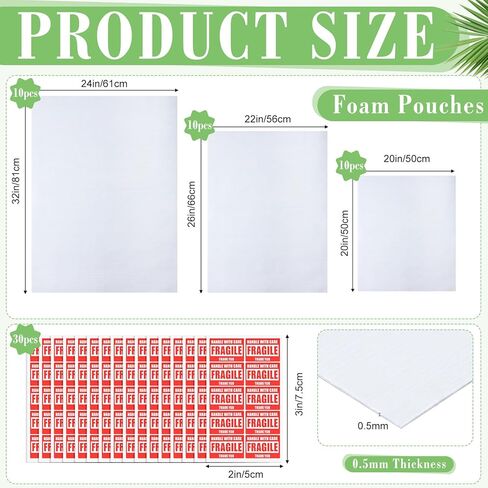 30 Pack Extra Large Moving Foam Pouches Cushion Foam Wrap Pouches with Fragile Stickers for Moving, Packaging, Storage for Large Dishes Photo Frame (24x32'',22x26'',20x20'') in Kuwait