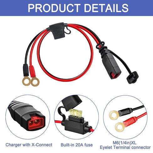 2 Pack GC002 X-Connect Charger Cable Compatible with NOCO Battery Charger Accessories, M6 (1/4in) XL Eyelet Terminal for Smart Batteries Trickle Charger in Kuwait