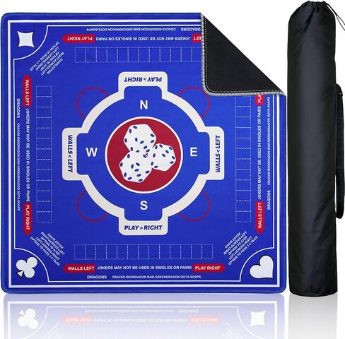 Mahjong Mat for Table with Rules, 31.5x31.5 Inch American Mahjong Table Mat, Non-Slip Rubber Poker Game Mat, Waterproof Travel Mahjong Mat with 1 Storage Bag & 5 Dice for Board Games in Kuwait