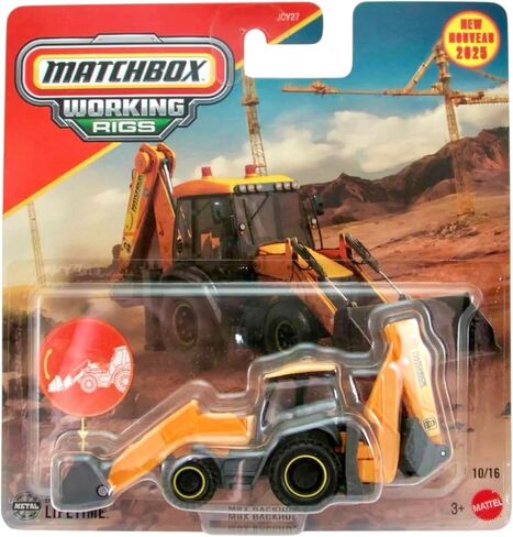 منصات العمل لعلبة الثقاب MBX Backhoe [أصفر] 10/16، جديدة لعام 2025! لعبة سيارة مصبوبة بمقياس 1:64 in Kuwait