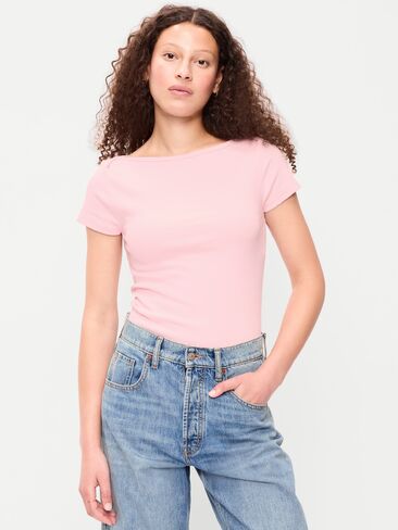 Old Navy Snug Boatneck T-Shirt - Blush On You in Kuwait
