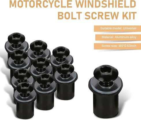10PCS Motorcycle Windshield Bolts Kit, Aluminum Alloy Motorcycle Fairing Bolt Screw Kit, Windscreen Body Mounting Bolts Nuts with Wrench, Universal for Motorcycle Fairings (Black) in Kuwait