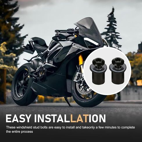 10PCS Motorcycle Windshield Bolts Kit, Aluminum Alloy Motorcycle Fairing Bolt Screw Kit, Windscreen Body Mounting Bolts Nuts with Wrench, Universal for Motorcycle Fairings (Black) in Kuwait
