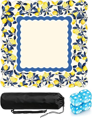22 inch Mini Mahjong Mat for Travel Set, Lemon Mahjong Game Mat, Anti Slip Noise Reduction Rubber Backing, Domino & Tile Game Mahjong Accessories Gifts , Foldable Surface & Carry Bag(Pink) in Kuwait