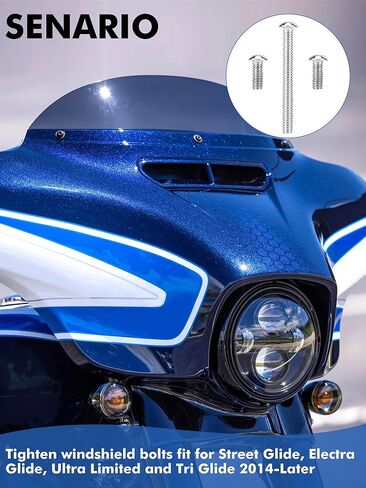 مسامير الزجاج الأمامي المصنوعة من الفولاذ المقاوم للصدأ ومسامير داخلية متوافقة مع Harley 1996-2026 Electra Glide Classic Tri Glide Ultra Classic Street Glide in Kuwait