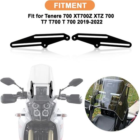 دعامة الزجاج الأمامي، مجموعة حامل دعم الزجاج الأمامي للدراجات النارية PSLER لـ Tenere 700 XT700Z XTZ 700 T7 T700 T 700 2019-2024، أسود، 100 مم، تعديل الارتفاع 4 بوصات in Kuwait
