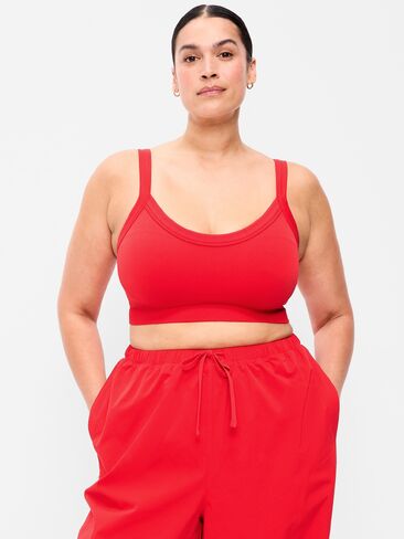 حمالة صدر رياضية مضلعة بدون خياطة بدعم خفيف من Old Navy - أحمر غامق in Kuwait