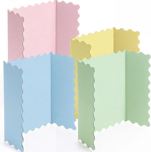Mooliwe 4 Pack 24" x 16" Trifold Poster Board Macaron Colors Corrugated Scalloped 3 Fold Small Display Boards Foldable Business Paper Board for Presentation Science Fairs Event School Projects in Kuwait