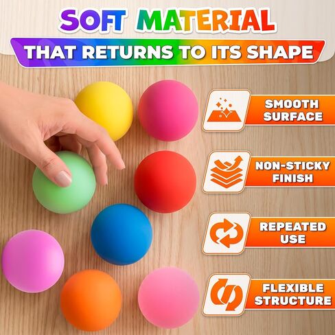 8 Pack Squishy Stress Balls 2 Inch — Squeeze Ball, Soft TPR + EVA, Fast Rising, Non Sticky, Tear Resistant, Durable Hand Grip, Desk Fidget — Reusable Sensory Fidgets for Office, Home and Travel in Kuwait