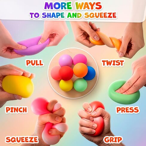 8 Pack Squishy Stress Balls 2 Inch — Squeeze Ball, Soft TPR + EVA, Fast Rising, Non Sticky, Tear Resistant, Durable Hand Grip, Desk Fidget — Reusable Sensory Fidgets for Office, Home and Travel in Kuwait