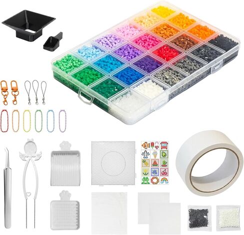 Fuse Beads Kit - 24 Colors 14000 2.6mm EVA+PE Fuse Beads, Complete Melting Beads Set with Special Tools for Women，No Iron Included (24C-Box) in Kuwait