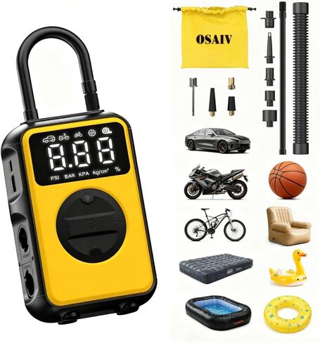 Tire Inflator Portable Air Compressor Cordless with Pressure Gauge and Auto Shut-Off Function, 2-in-1 Air Pump - 150 PSI for Car Bike Tires & 4.0 kPa for Air Mattresses and Inflatables in Saudi Arabia
