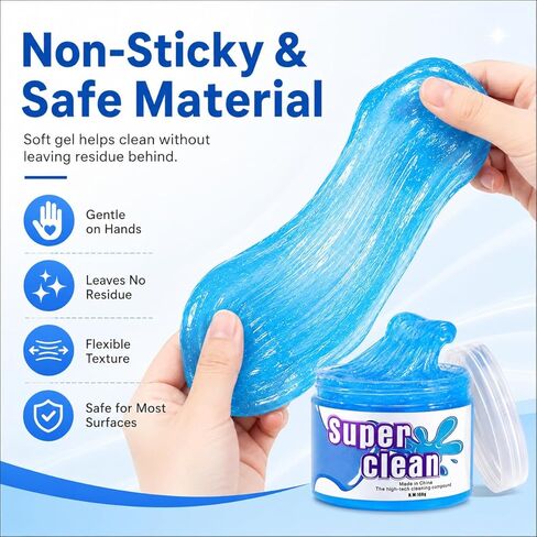 Car Cleaning Gel, Universal Interior Detail Putty for Auto Air Vents, Dashboard, Console, and Electronics, Reusable Dust Cleaner for Car Accessories, Laptop & Keyboard (Blue) in Kuwait
