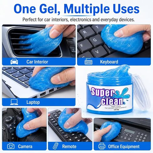 Car Cleaning Gel, Universal Interior Detail Putty for Auto Air Vents, Dashboard, Console, and Electronics, Reusable Dust Cleaner for Car Accessories, Laptop & Keyboard (Blue) in Kuwait