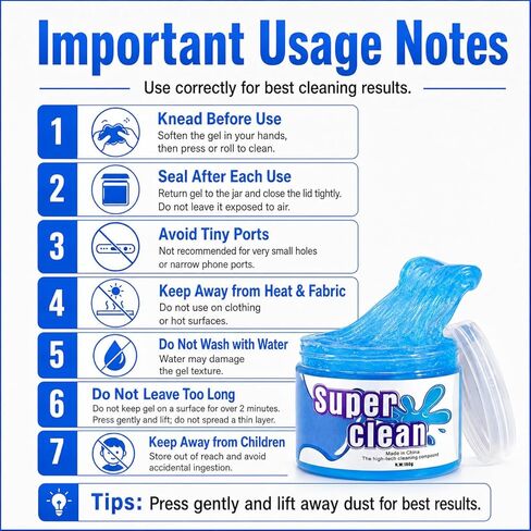 Car Cleaning Gel, Universal Interior Detail Putty for Auto Air Vents, Dashboard, Console, and Electronics, Reusable Dust Cleaner for Car Accessories, Laptop & Keyboard (Blue) in Kuwait