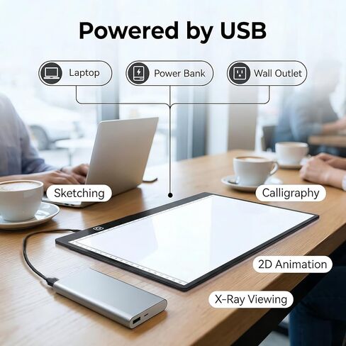 A4 Ultra-Thin LED Light Pad with Scale - 5000 Lux Stepless Dimmer Light Box for Diamond Painting, Tracing & Sketching - USB Powered Portable Light Table for Artists, Tattoos & Animation - Black in Kuwait