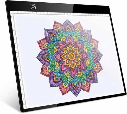 A4 Ultra-Thin LED Light Pad with Scale - 5000 Lux Stepless Dimmer Light Box for Diamond Painting, Tracing & Sketching - USB Powered Portable Light Table for Artists, Tattoos & Animation - Black in Kuwait