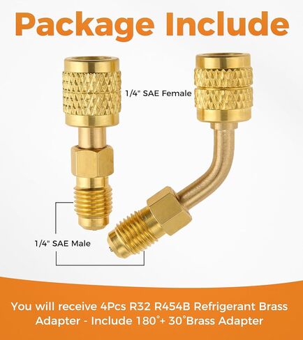 محول مبرد A2L R32 R454B، تركيب SAE ذكر 1/4 بوصة لليد اليسرى إلى 1/4 بوصة لليد اليمنى، محول شحن HVAC 30 180 درجة لخزانات R-32/R-454B وأنظمة الانقسام الصغيرة in Kuwait