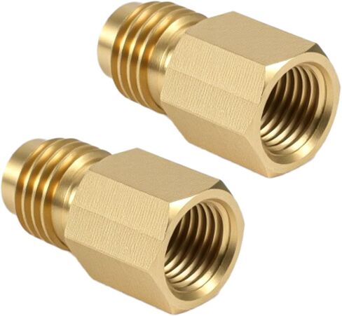 lasuroa 2pcs Brass Refrigerant Tank Adapters, R134A to R12 Fitting Adapter 1/2" Female to 1/4" Male Flare Vacuum Pump Port Connection Kit for AC Refrigerant System in Kuwait