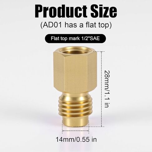 lasuroa 2pcs Brass Refrigerant Tank Adapters, R134A to R12 Fitting Adapter 1/2" Female to 1/4" Male Flare Vacuum Pump Port Connection Kit for AC Refrigerant System in Kuwait