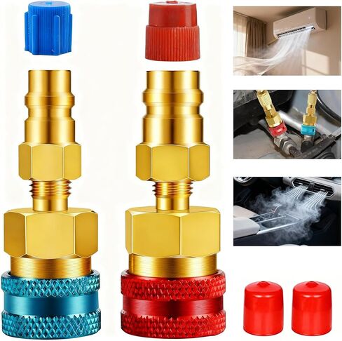 2 PCS R1234YF Quick Coupler, R1234yf to R134a Adapter,1234yf to 134a Adapter High Low Side Connector Conversion Kit for AC Charging R-1234yf Refrigerant Air Conditioning System Hose Fitting in Kuwait