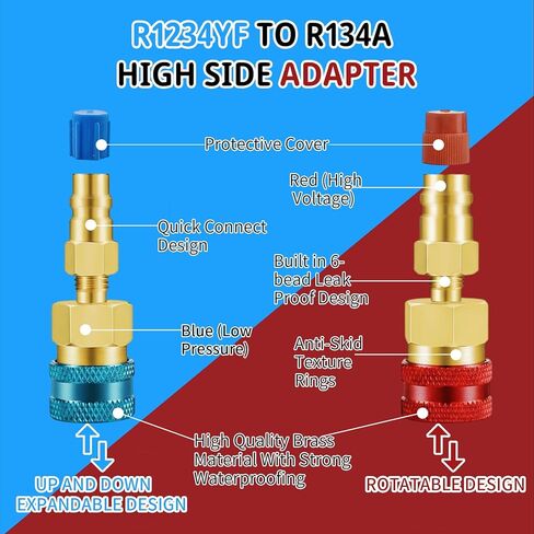 2 PCS R1234YF Quick Coupler, R1234yf to R134a Adapter,1234yf to 134a Adapter High Low Side Connector Conversion Kit for AC Charging R-1234yf Refrigerant Air Conditioning System Hose Fitting in Kuwait