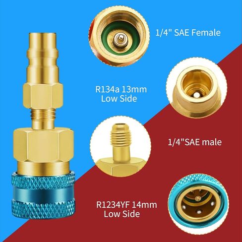 2 PCS R1234YF Quick Coupler, R1234yf to R134a Adapter,1234yf to 134a Adapter High Low Side Connector Conversion Kit for AC Charging R-1234yf Refrigerant Air Conditioning System Hose Fitting in Kuwait