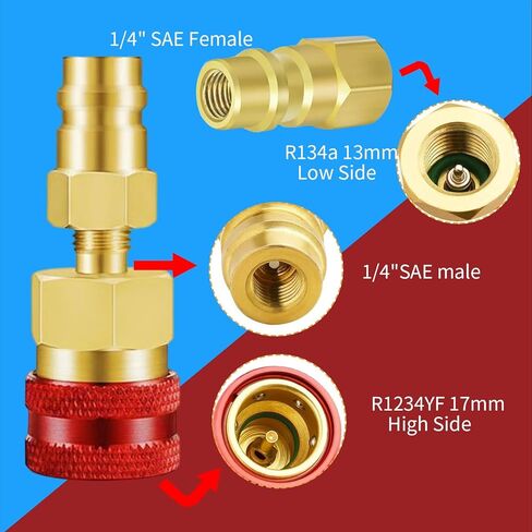 2 PCS R1234YF Quick Coupler, R1234yf to R134a Adapter,1234yf to 134a Adapter High Low Side Connector Conversion Kit for AC Charging R-1234yf Refrigerant Air Conditioning System Hose Fitting in Kuwait