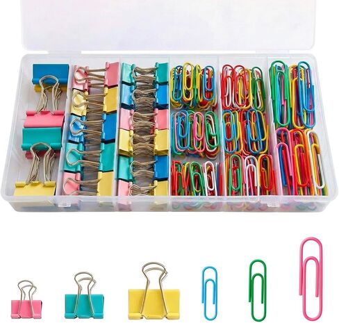300Pcs Colored Paper Clips and Binder Clips Assorted Sizes, Large Medium Small Binder Paper Clips Office Clips Office Supplies, Assorted Paper Clamps PaperClips for Home Office Supplies in a Container in Kuwait