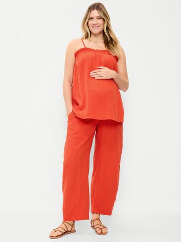 Old Navy Maternity Rollover-Waist Crinkle Gauze Barrel Leg Ankle Pants - Ornament Orange in Kuwait