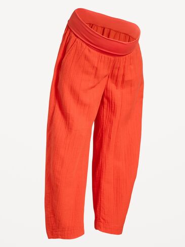 Old Navy Maternity Rollover-Waist Crinkle Gauze Barrel Leg Ankle Pants - Ornament Orange in Kuwait