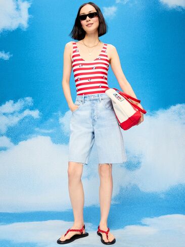 Old Navy Old Navy x Disney Minnie Mouse One-Piece Swimsuit for Women - White & Red Stripe in Kuwait