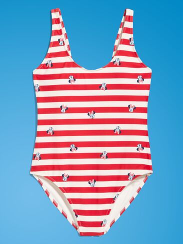 Old Navy Old Navy x Disney Minnie Mouse One-Piece Swimsuit for Women - White & Red Stripe in Kuwait