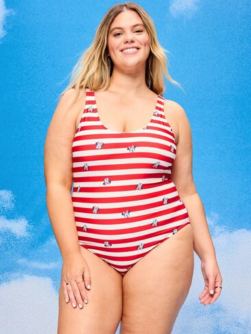 Old Navy Old Navy x Disney Minnie Mouse One-Piece Swimsuit for Women - White & Red Stripe in Kuwait